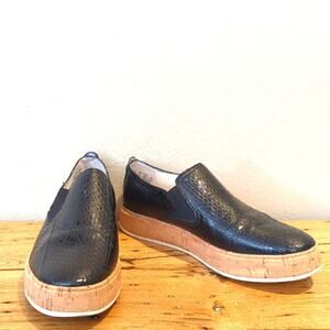 Franco Sarto Daine 2 Slip On Cork Heel Black Snake Leather Sneaker Women Sz. 8.5